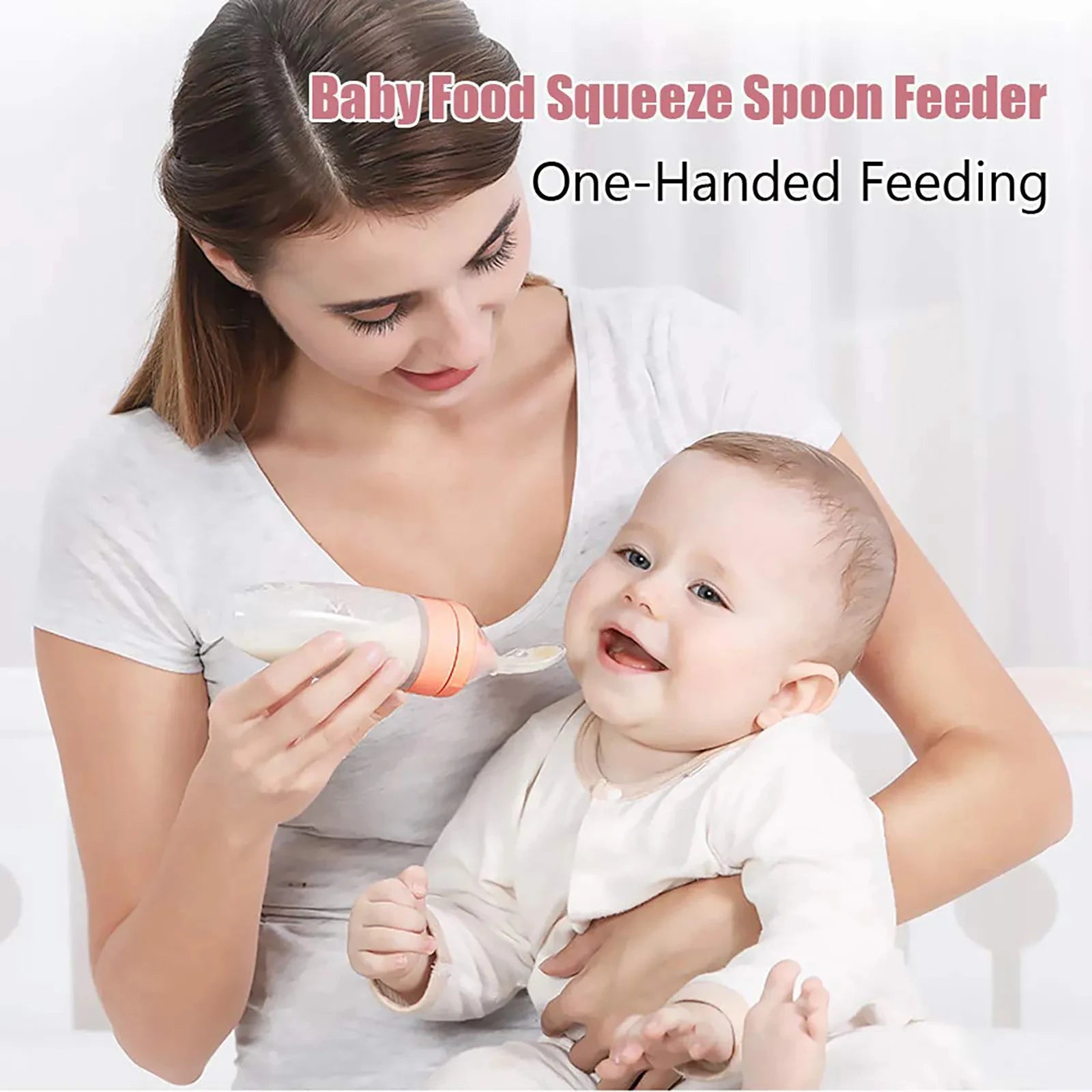 Depressible Silicone Baby Feeding Spoon & Bottle