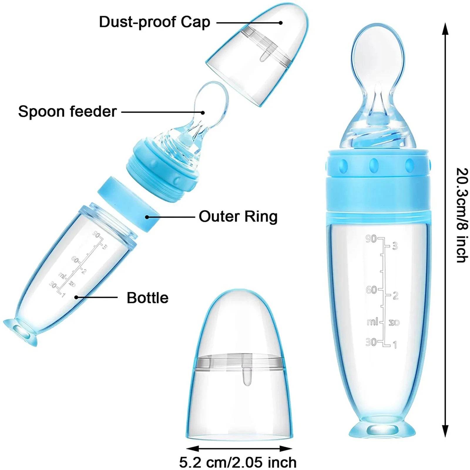 Depressible Silicone Baby Feeding Spoon & Bottle