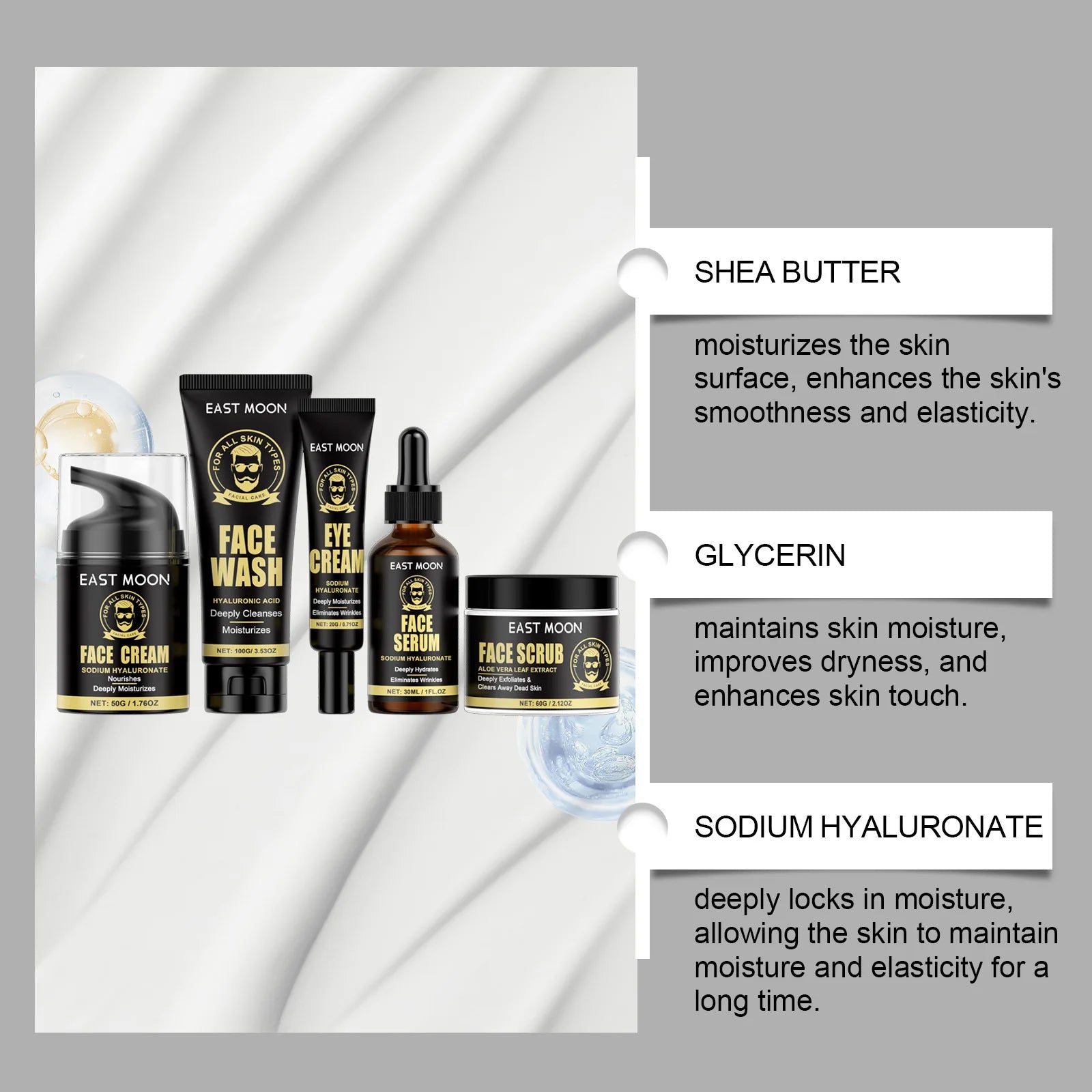 East Moon Men Facial Firming Skincare Set – Hydrate, Lift & Smooth