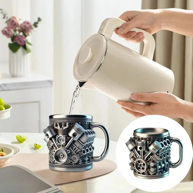 Engine Design Coffee Mug – Stainless Steel Double-Wall Insulated Mug