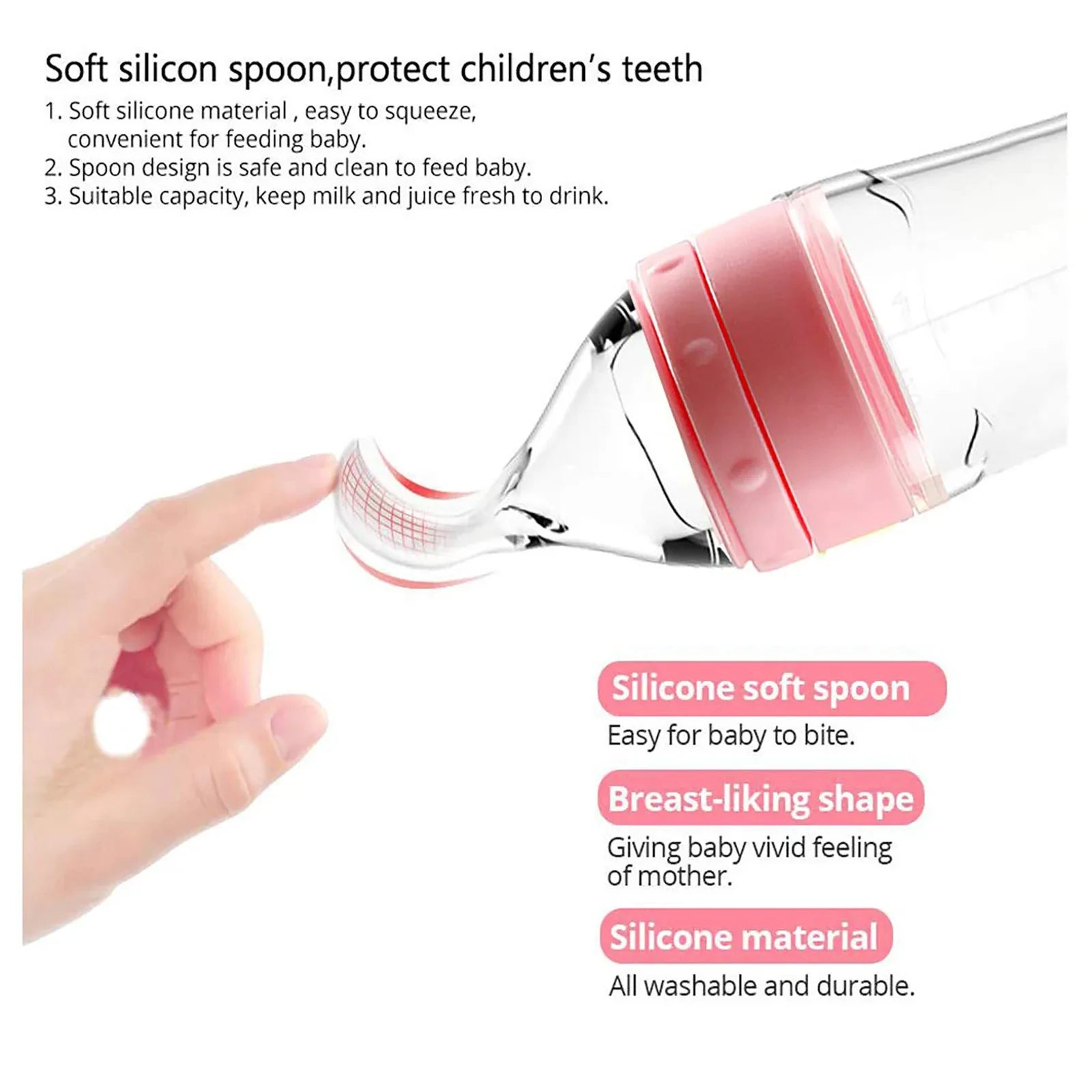 Depressible Silicone Baby Feeding Spoon & Bottle